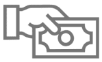 Gray icon of a hand holding a dollar bill.