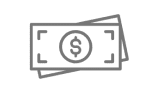 Icon of two overlapping banknotes with a dollar sign in the center.
