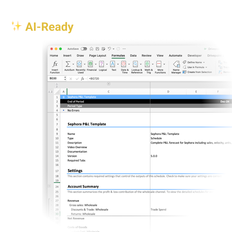 Sephora P&L Forecast Template