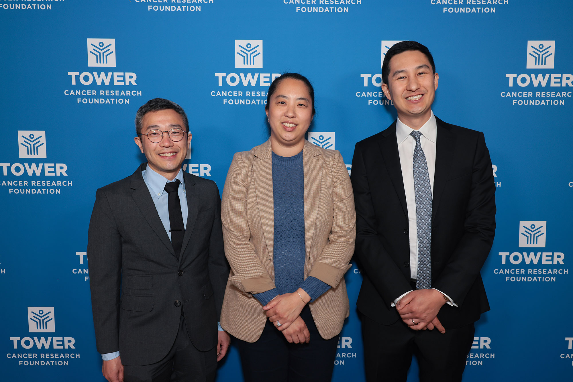 Dr. Wesley Yip, Dr. Jessica Tsai and Dr. Kentson Lam at the 30th Anniversary Tower of Hope Gala: The Power of What's Next, where they were recognized as 2026 grant recipients of Tower Cancer Research Foundation.