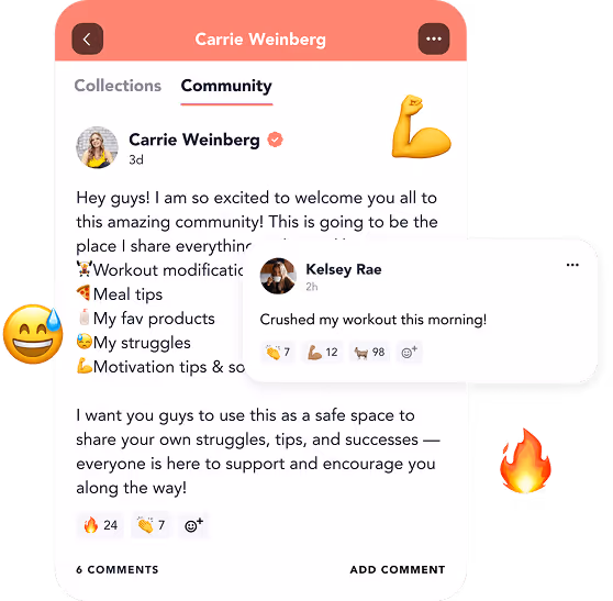 App screenshots of the community section