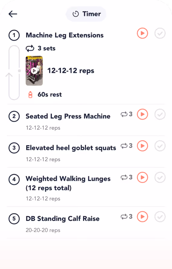 App screenshot of a workout list