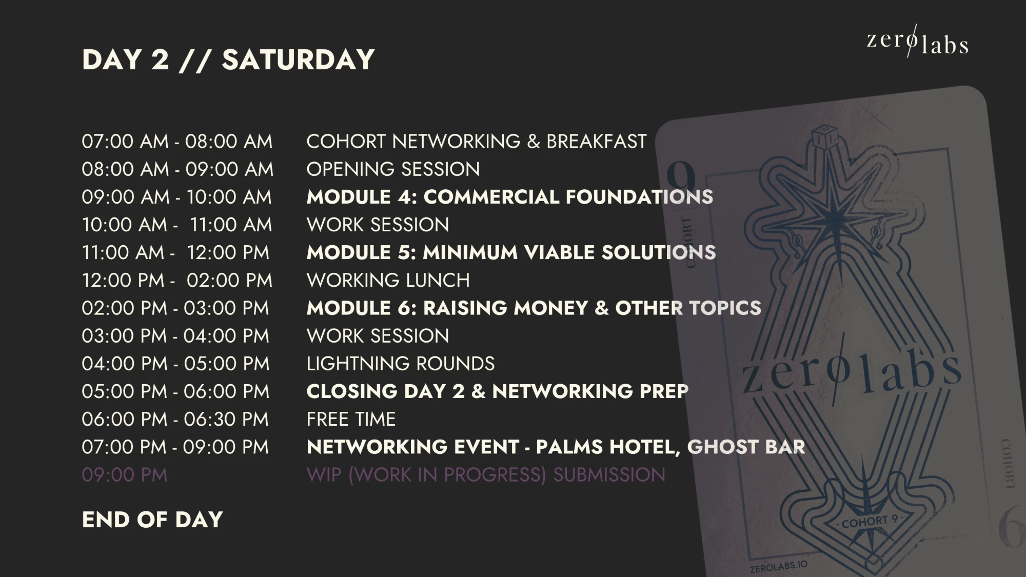 Day 2 Saturday schedule