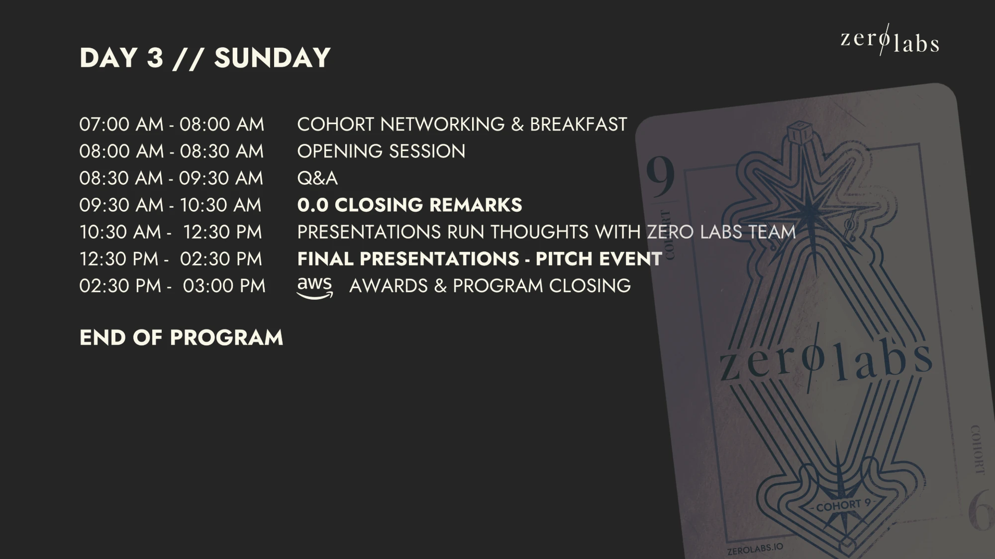 Day 3 Sunday schedule