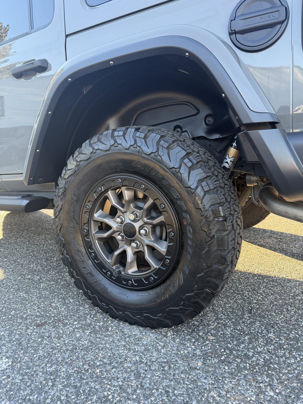 Close-up of a Jeep Rubicon wheel with ceramic coating