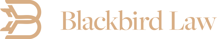 Blackbird Law company logo featuring stylized 'B' icon and the text 'Blackbird Law' in beige.