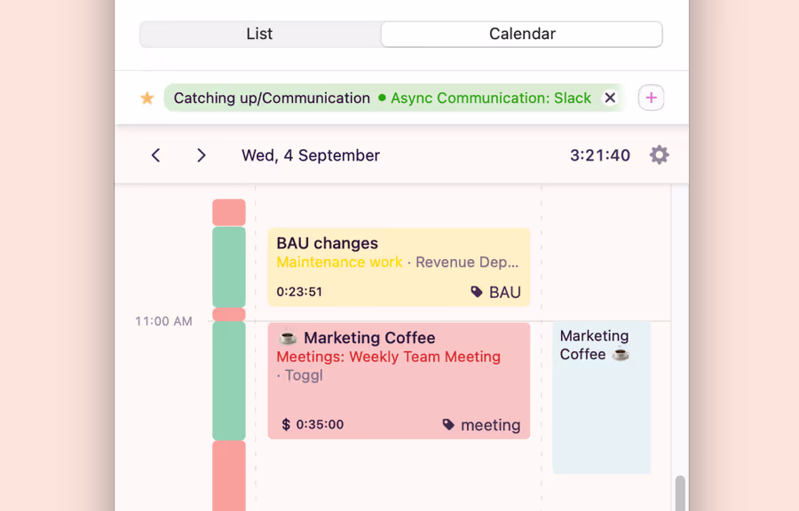 Time tracking goals dashboard