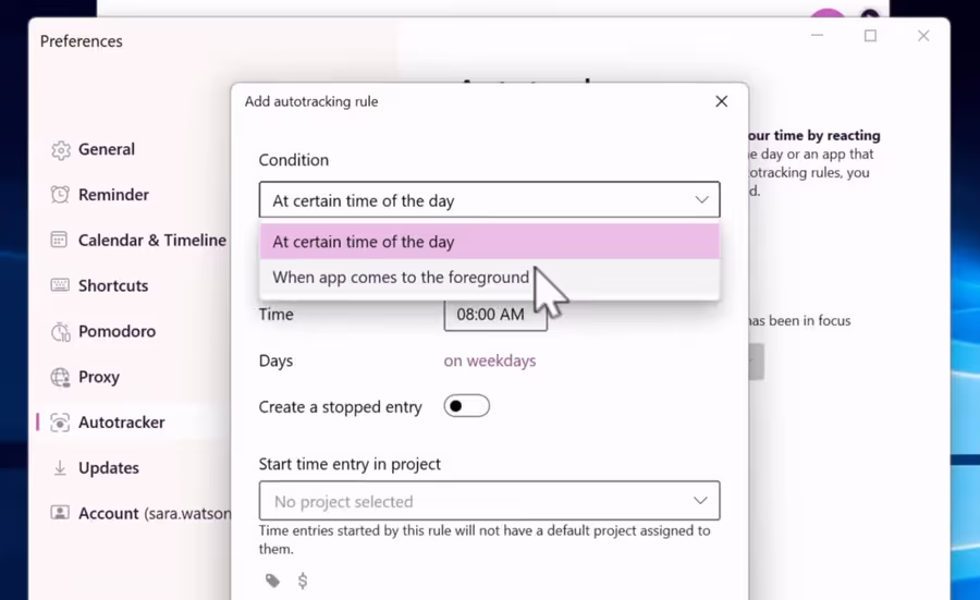 Time tracking goals dashboard