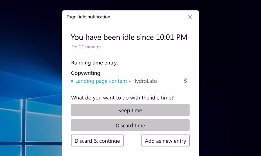 Time tracking goals dashboard