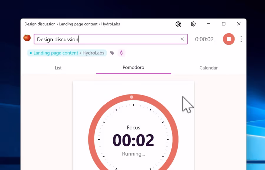 Time tracking goals dashboard