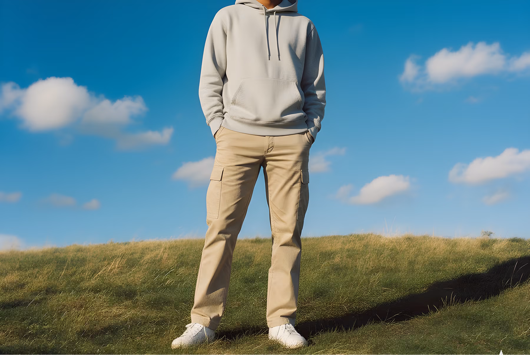 A Tall Man Standing On The Grass Field