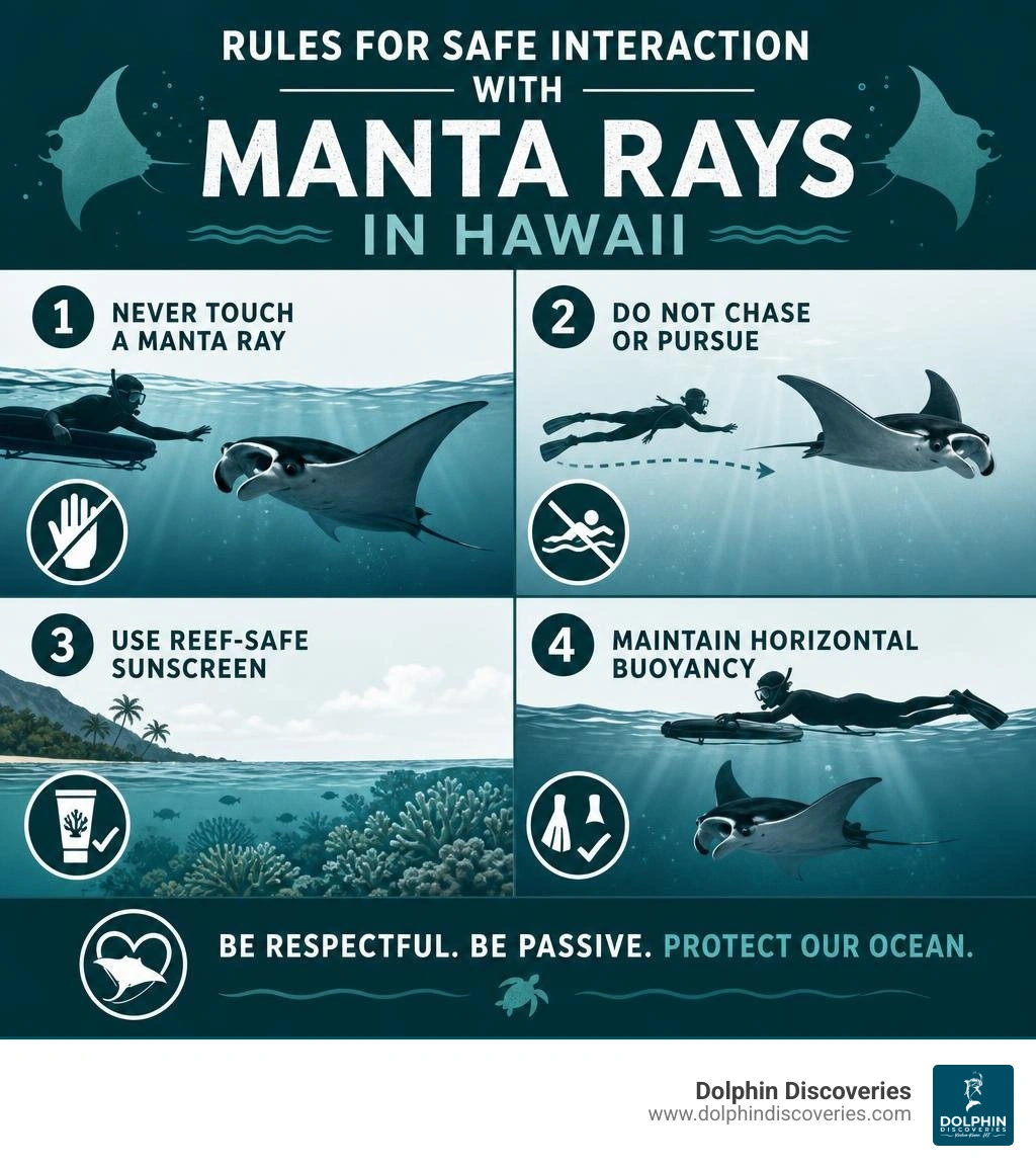 Rules for safe interaction with manta rays in Hawaii infographic Rules for safe interaction with manta rays in Hawaii infographic