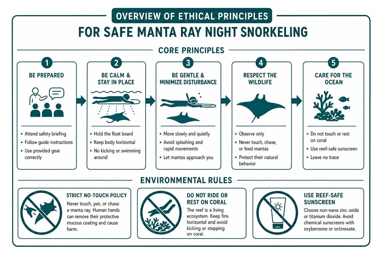 Overview of ethical principles for safe manta ray night snorkeling Overview of ethical principles for safe manta ray night snorkeling