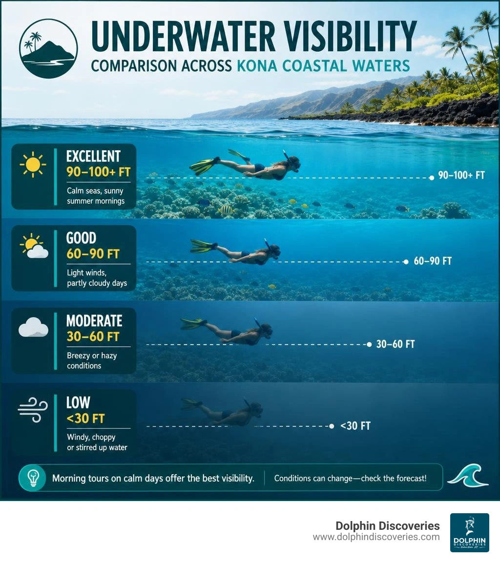 Underwater visibility comparison across Kona coastal waters infographic Underwater visibility comparison across Kona coastal waters infographic