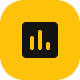 Icon of a bar chart with three vertical bars inside a rounded yellow square.