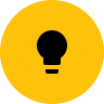 Black light bulb icon inside a yellow circular background.