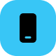 White smartphone icon centered on a blue rounded square background.
