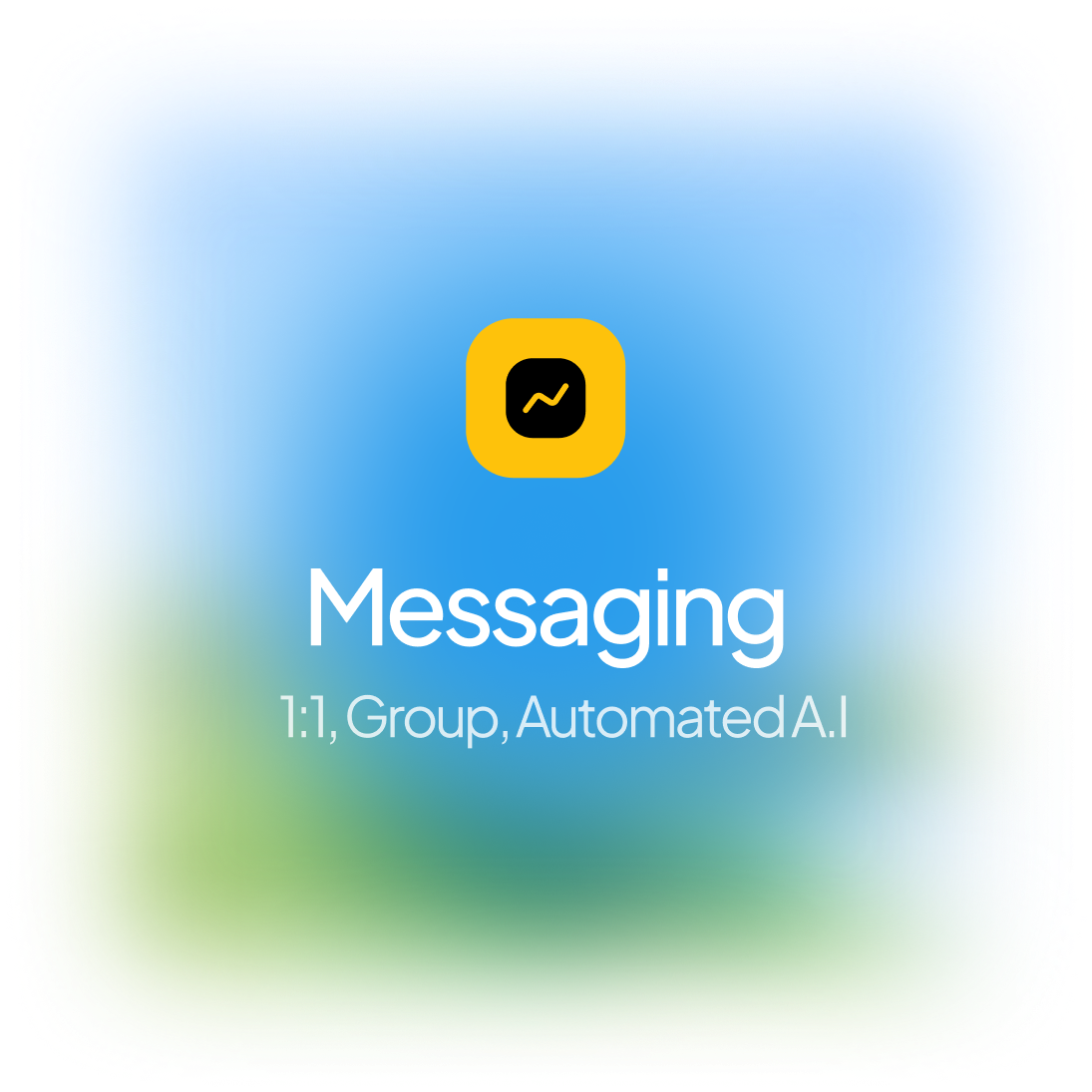 Messaging app icon with options for 1:1, group, and automated AI messaging.
