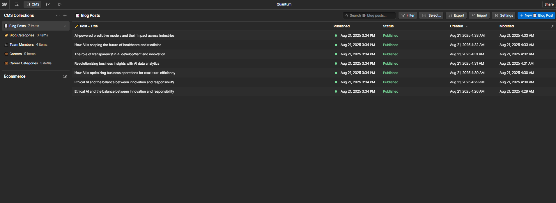 CMS Collection - Quantum | Webflow Template