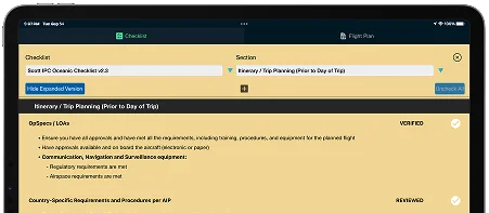 Comprehensive Oceanic Checklist in the Scott IPC app