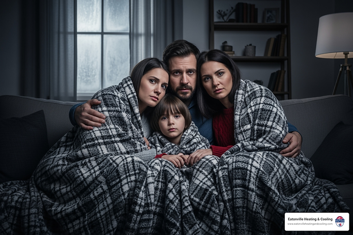 Person in a dark setting inspecting a heating system, emphasizing emergency heating installation services in Olympia, WA.
