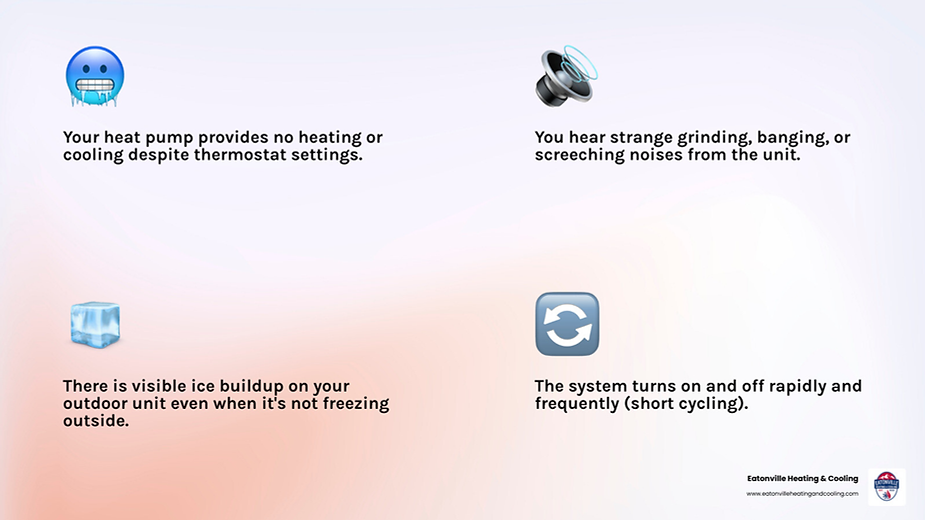 Icons representing emergency heat pump repair services, highlighting immediate assistance and comfort restoration in Olympia, WA.