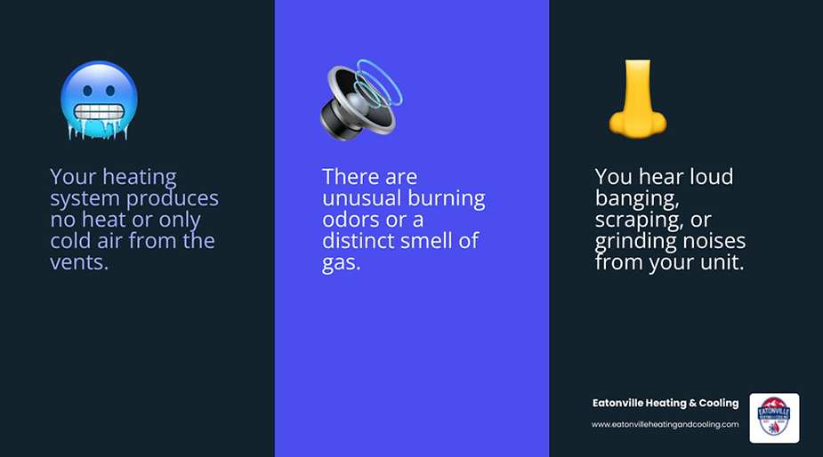 Heating service icons representing emergency maintenance and reliable solutions for Eatonville Heating & Cooling.