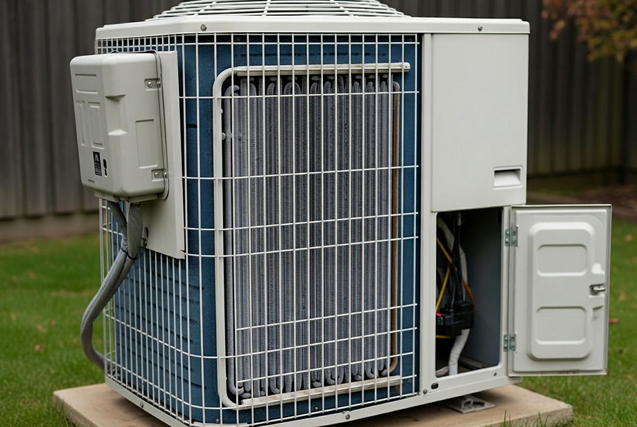 Heat pump unit in outdoor setting, showcasing exterior design and components, relevant to emergency heat pump repair services in Tacoma, WA.