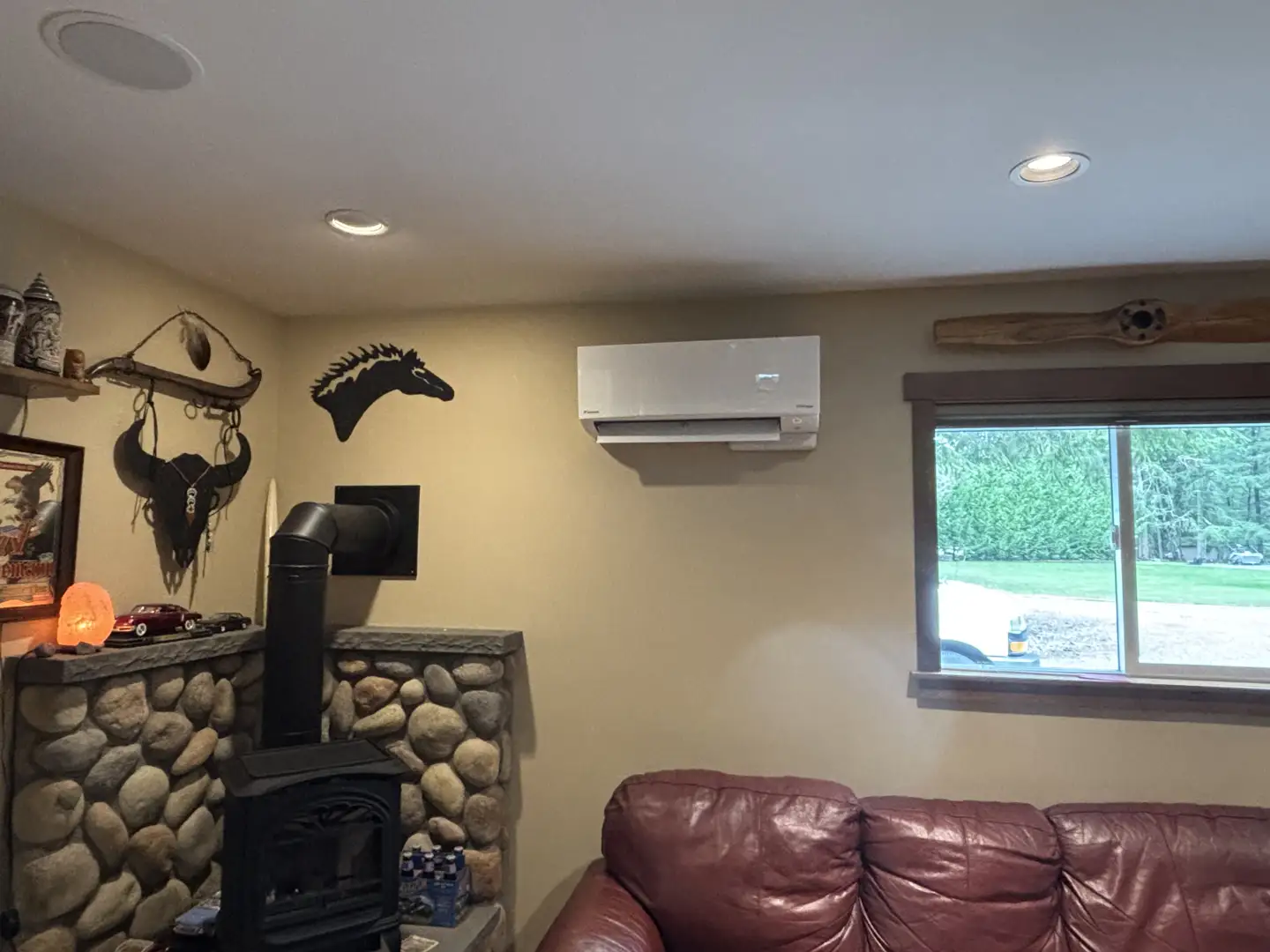 modern ductless indoor air handler in a PNW living room modern ductless indoor air handler in a PNW living room