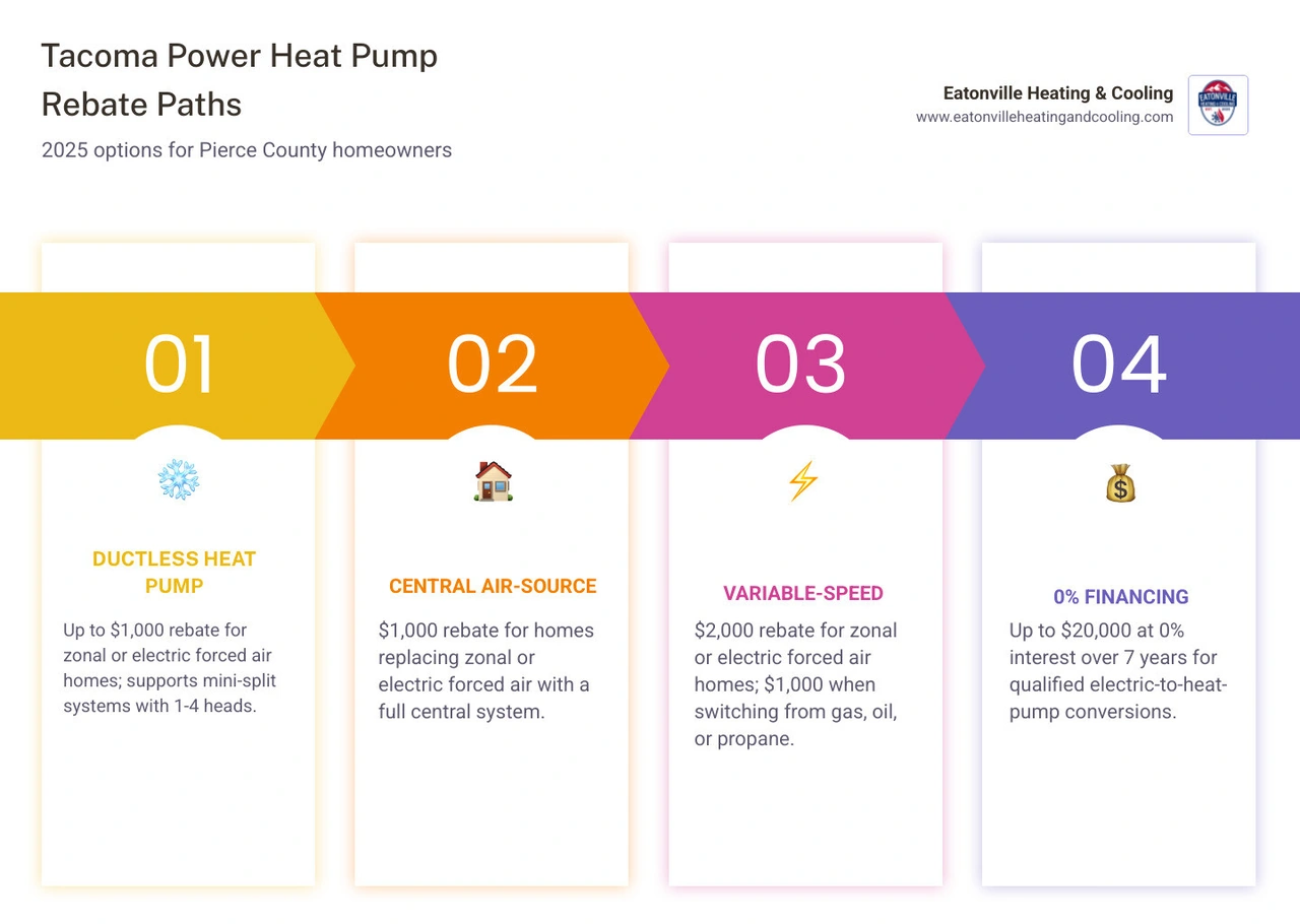 Tacoma Power heat pump rebate and financing program paths infographic for Pierce County 2025 infographic Tacoma Power heat pump rebate and financing program paths infographic for Pierce County 2025 infographic