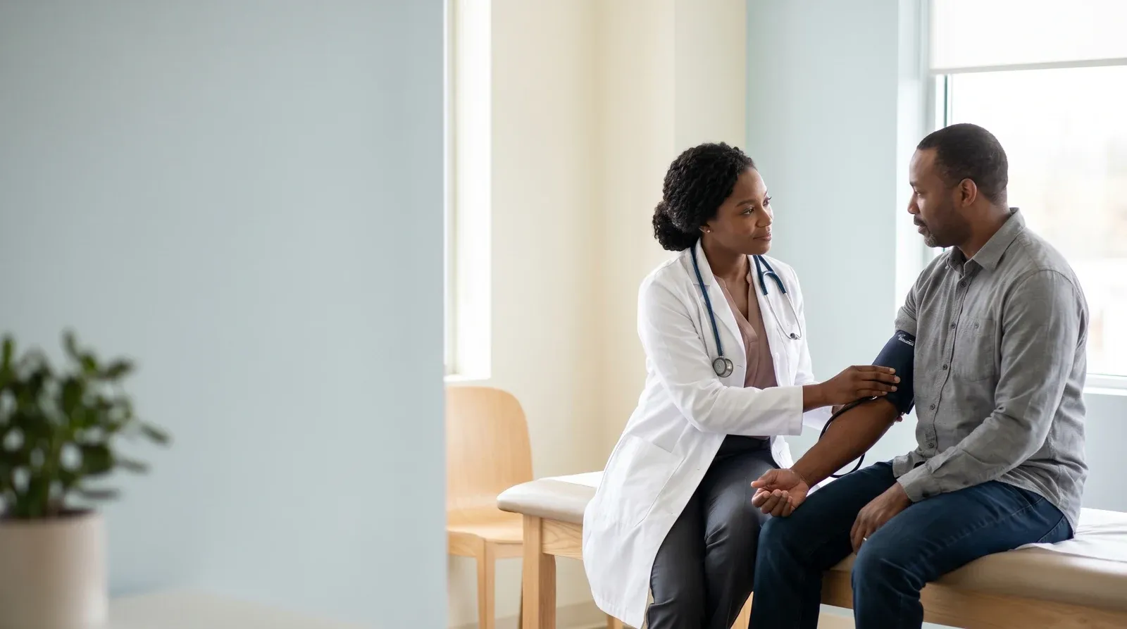 Mother holding child while being seen by a nurse at AllCare urgent care