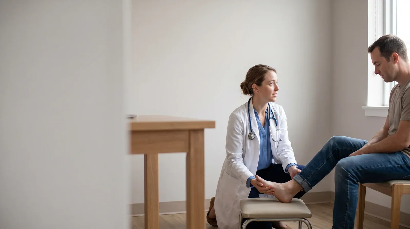 Mother holding child while being seen by a nurse at AllCare urgent care