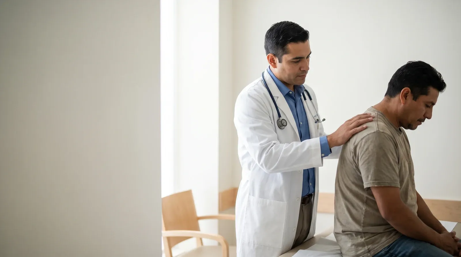 Mother holding child while being seen by a nurse at AllCare urgent care