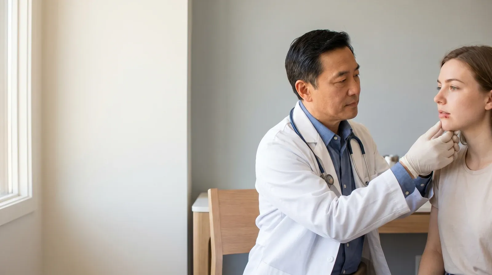 Mother holding child while being seen by a nurse at AllCare urgent care