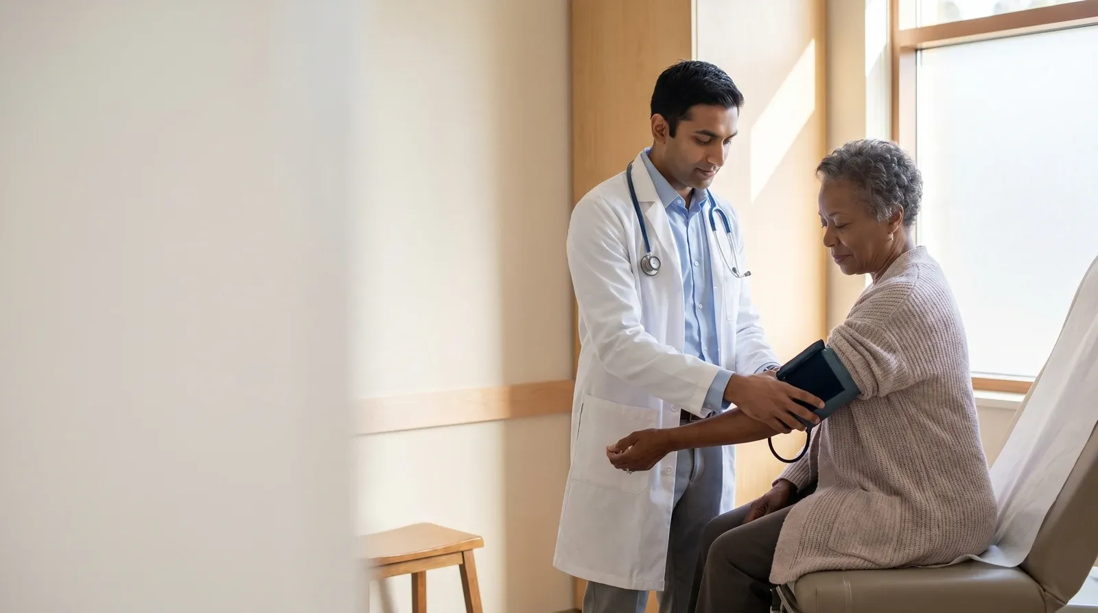 Mother holding child while being seen by a nurse at AllCare urgent care