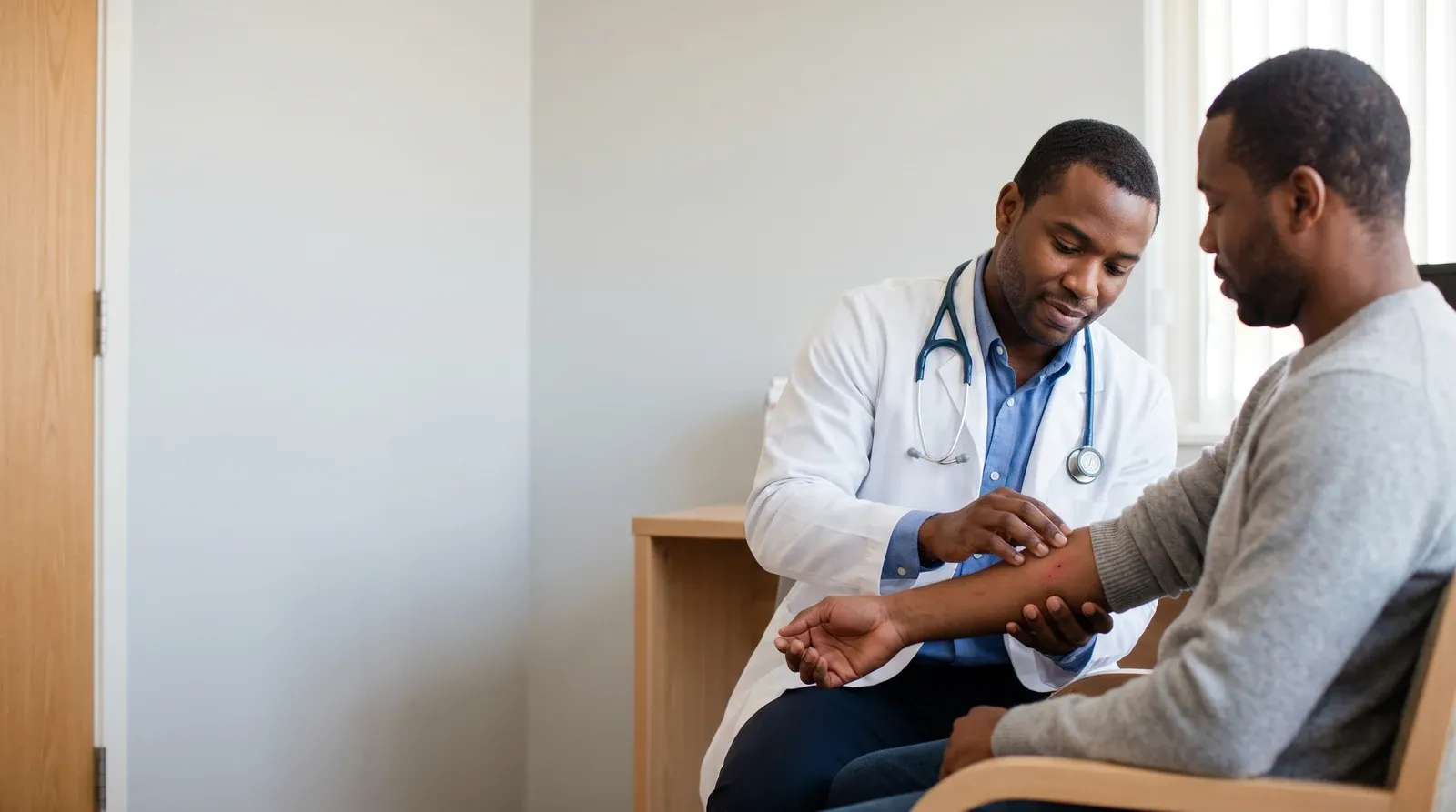 Mother holding child while being seen by a nurse at AllCare urgent care