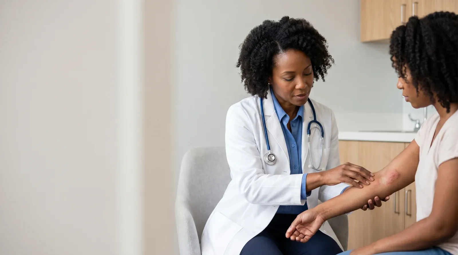 Mother holding child while being seen by a nurse at AllCare urgent care