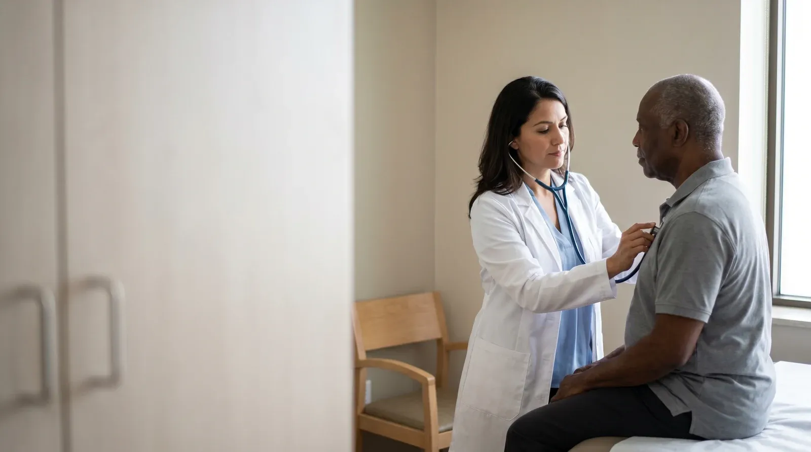 Mother holding child while being seen by a nurse at AllCare urgent care