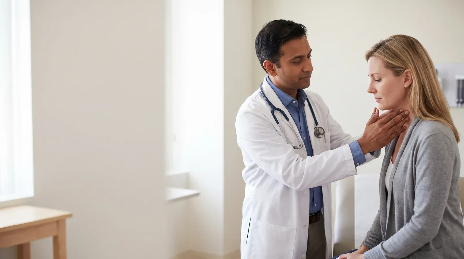 Mother holding child while being seen by a nurse at AllCare urgent care