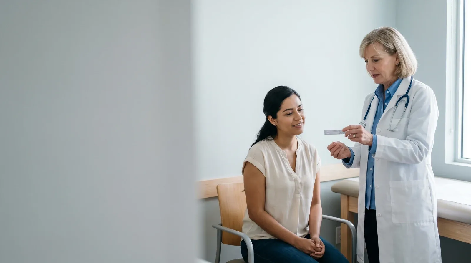 Mother holding child while being seen by a nurse at AllCare urgent care