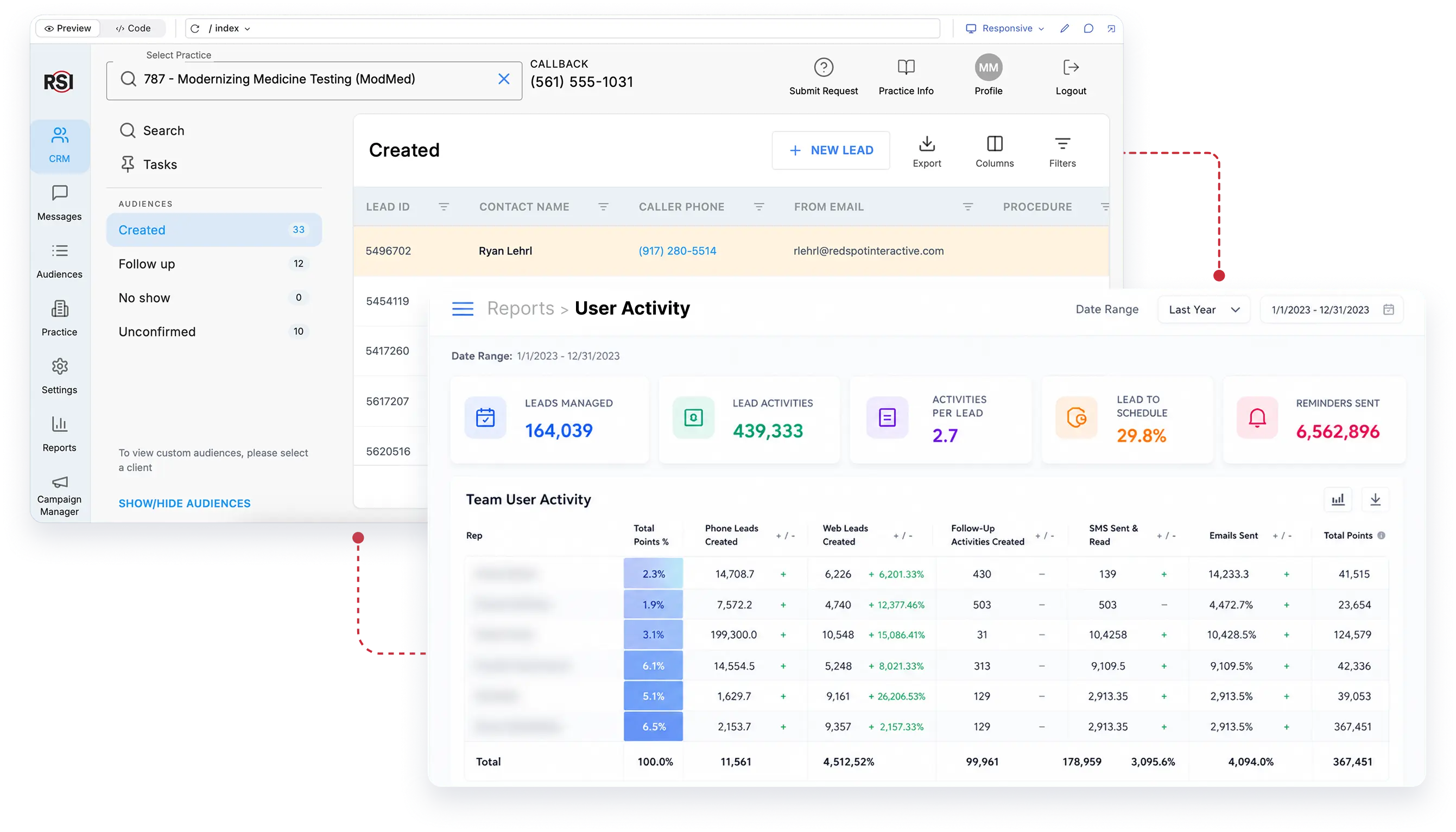 RSI platform dashboard showing multiple overlapping screens with a seven-category solution menu.