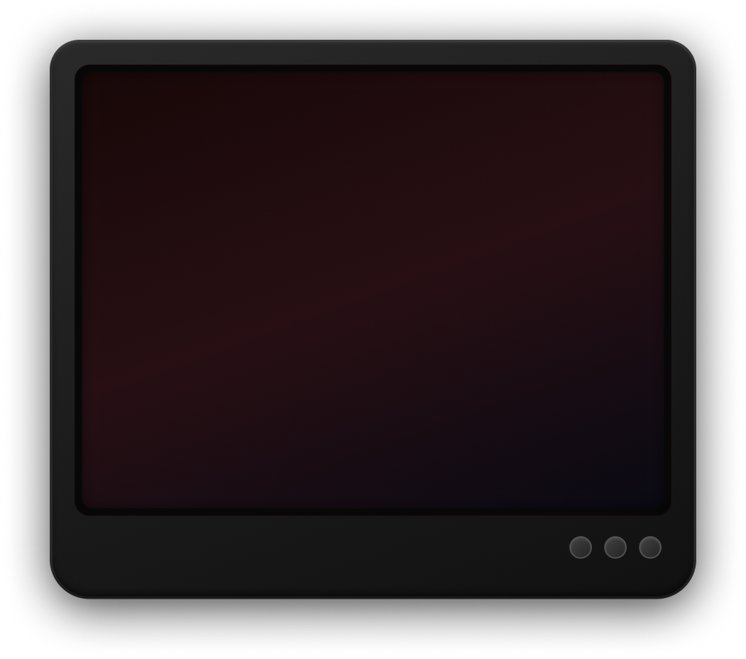Black retro-style computer monitor with a dark screen and three round buttons on the bottom right.
