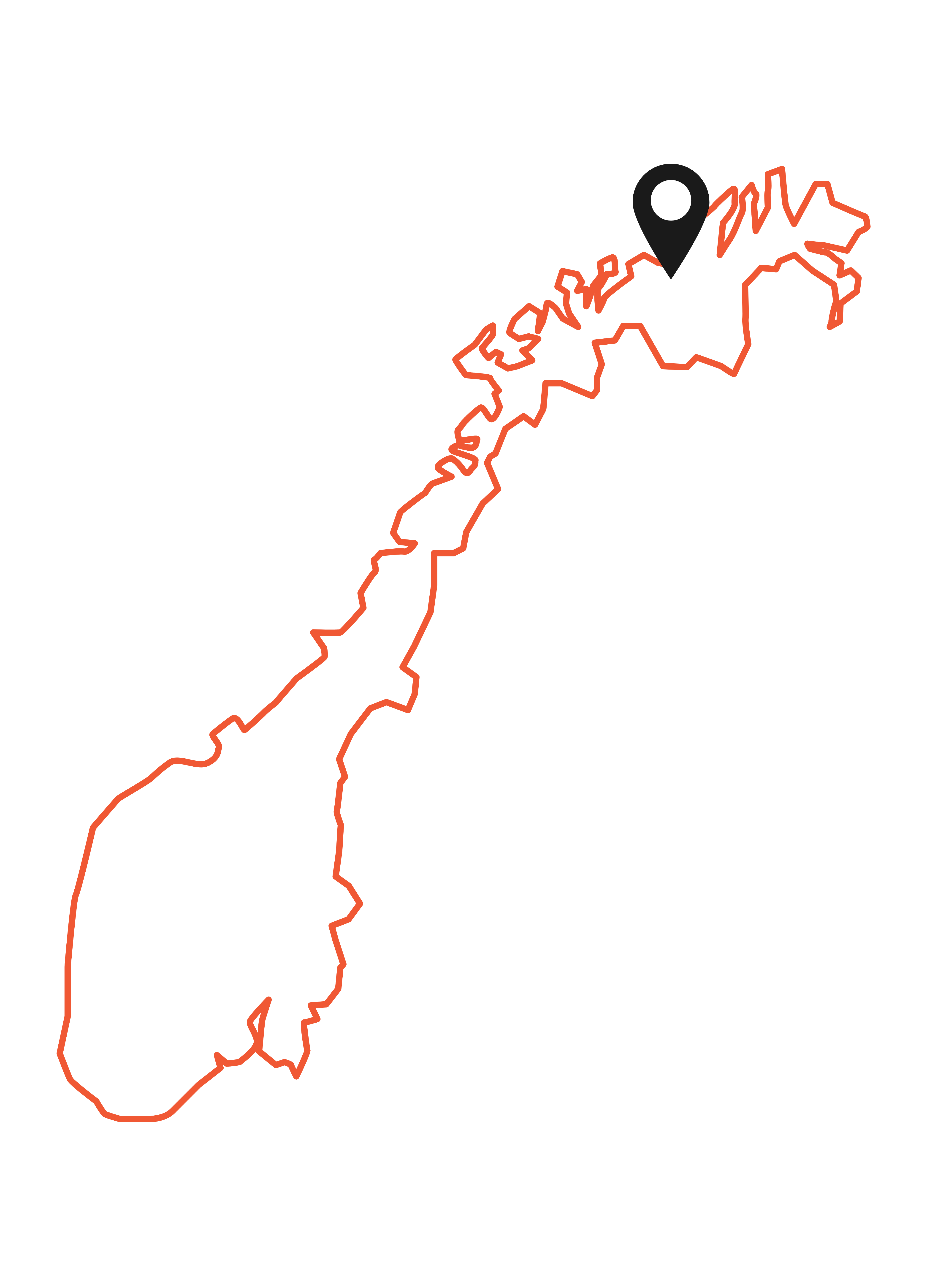 Grafisk element - kart over Finnmark med nål på Alta.