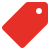 Red price tag icon with a small hole and a notch detail.