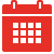 Red calendar icon with grid and two rings on top.