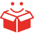 Smiling face icon above an open delivery box illustration.