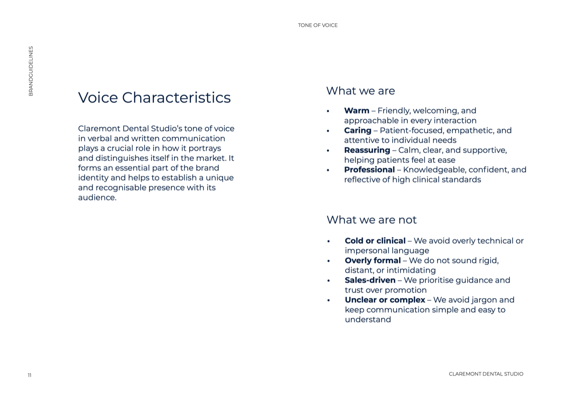 Claremont Dental Studio tone of voice guidelines