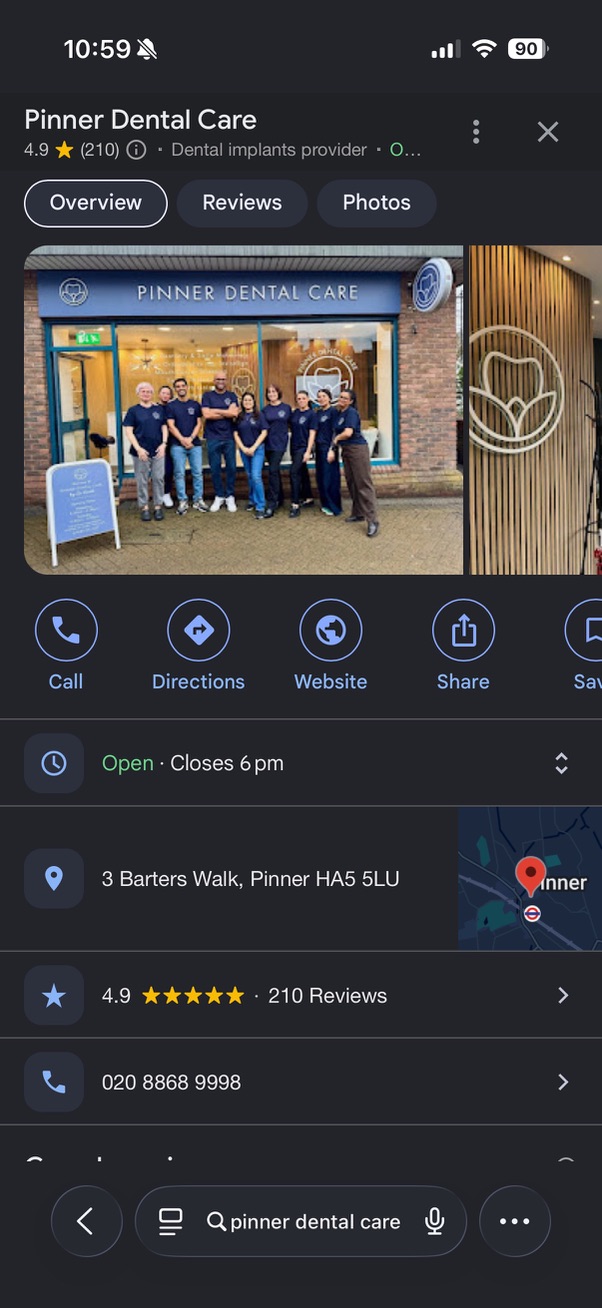 Pinner Dental Care Google business profile