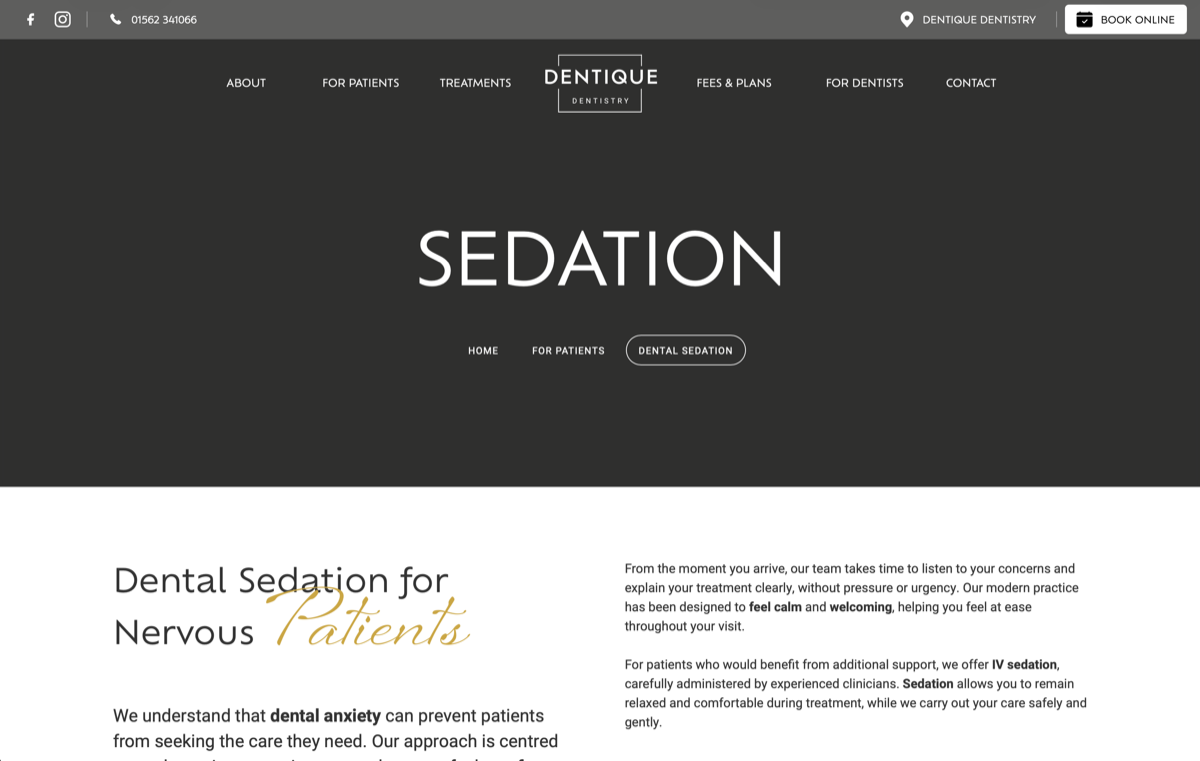 Dentique Dentistry sedation treatment webpage