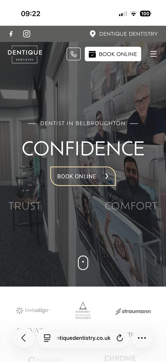 Dentique Dentistry mobile homepage
